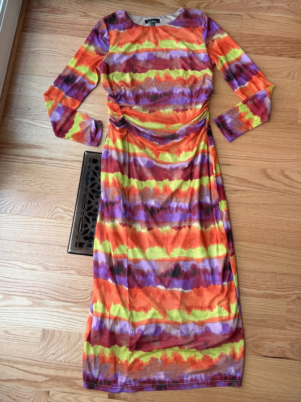 Nicole Miller Mesh Ruched Tie Dye Maxi Dress Multicolor Size 10